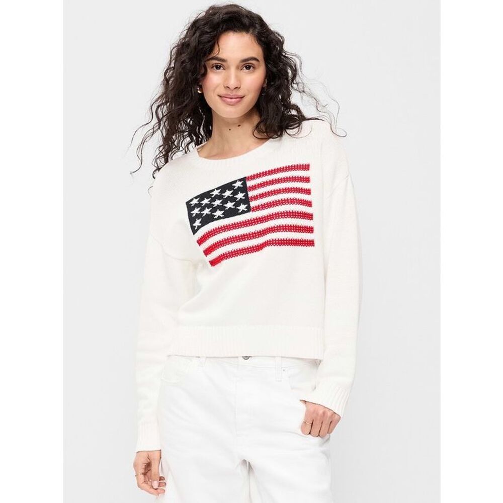 NWT! Old Navy Seaside Cotton Long Sleeve Flag 4th Of July BBQ Party Sweater | M